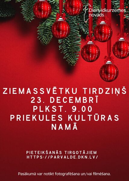 23. decembrī Ziemassvētku tirdziņš Priekulē