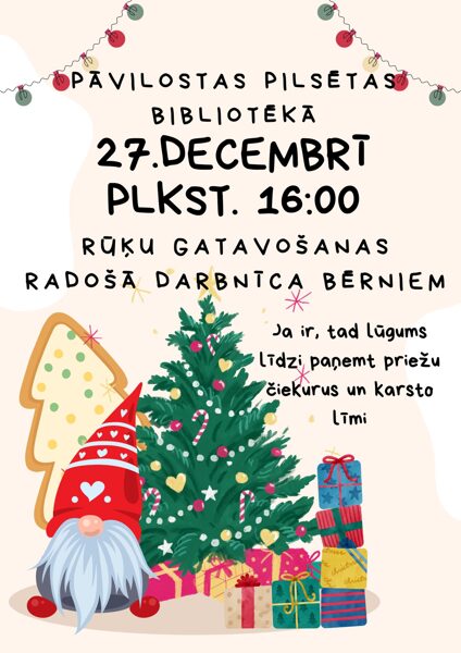 27. decembrī Rūķu gatavošanas radošā darbnīca bērniem Pāvilostā
