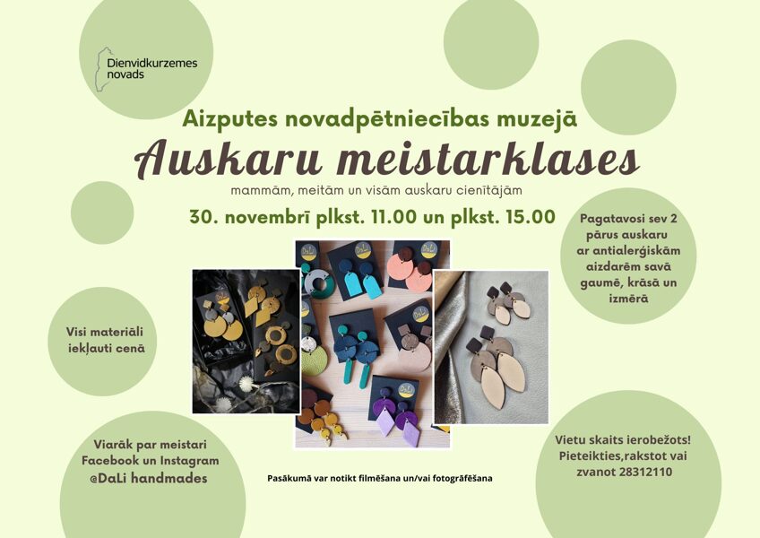 30. novembrī auskaru meistarklase Aizputes muzejā